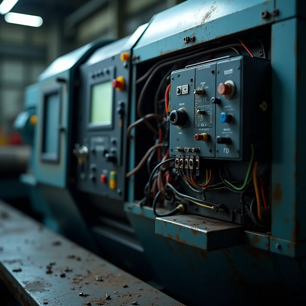 Pannello di controllo numerico di un tornio CNC durante un intervento di retrofit in officina meccanica